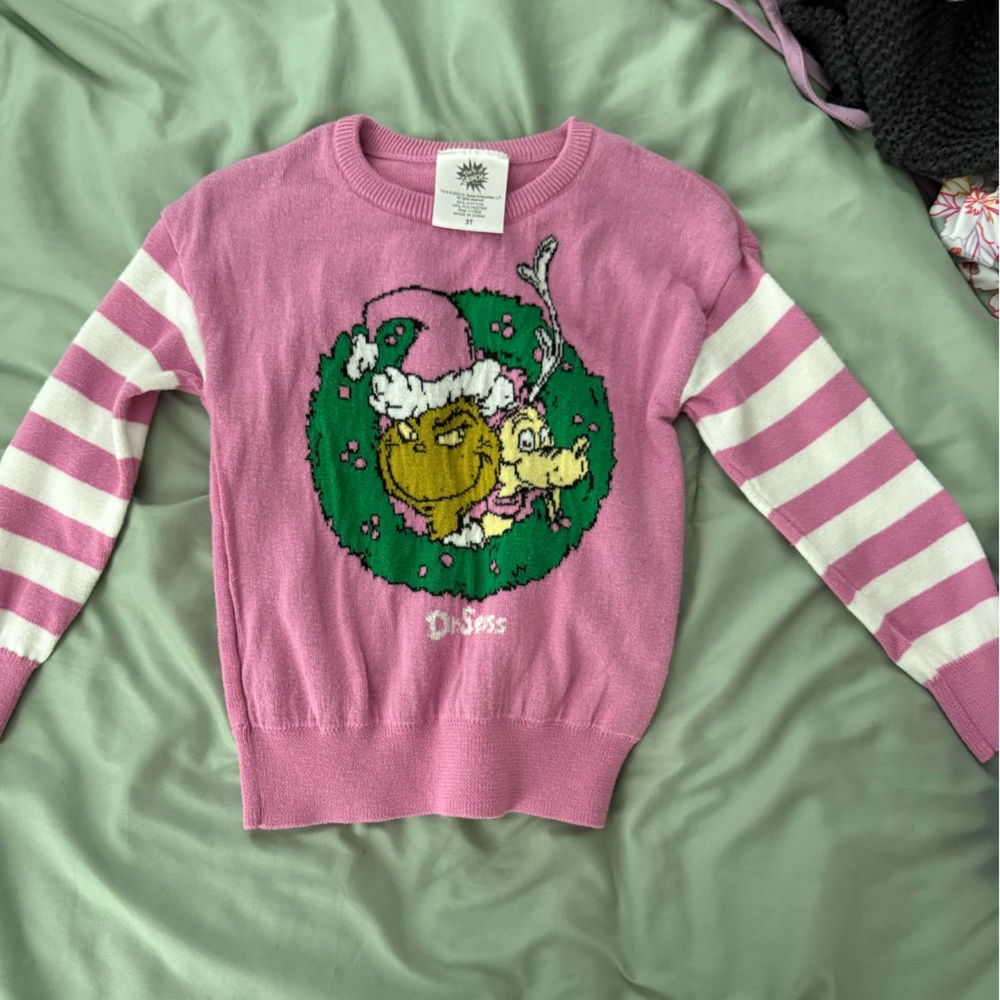 Dr. Seuss Pink Kids Sweater with Grinch Design